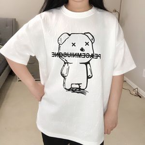 Women short sleeve white cute bear harajuku loose plus oversize t shirt top